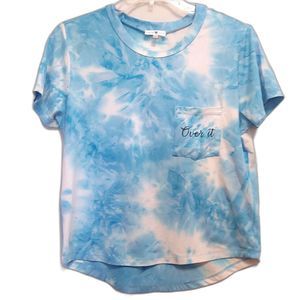 Stella Viva Women Short Sleeve Blue Tie-Dye Design "Over It" T-Shirt. Size XS
